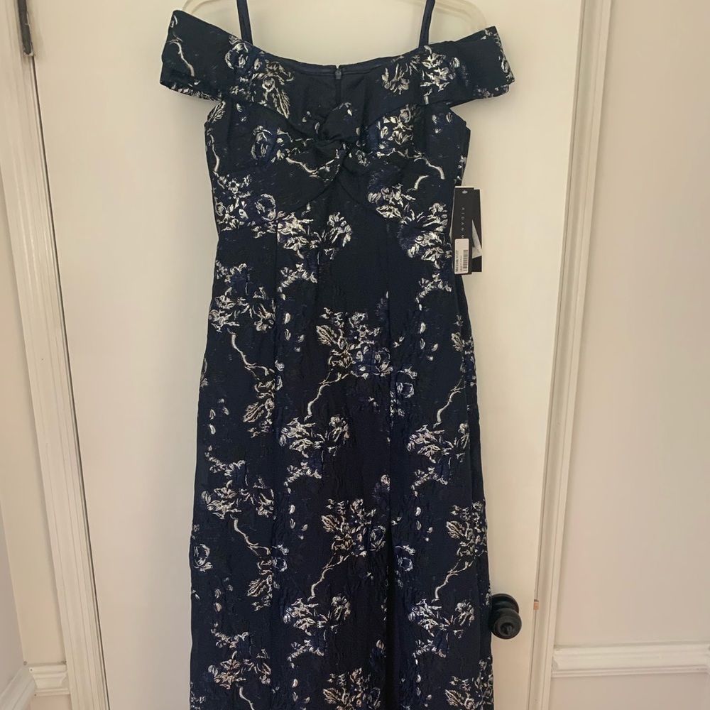 Off the shoulder, floor length gown